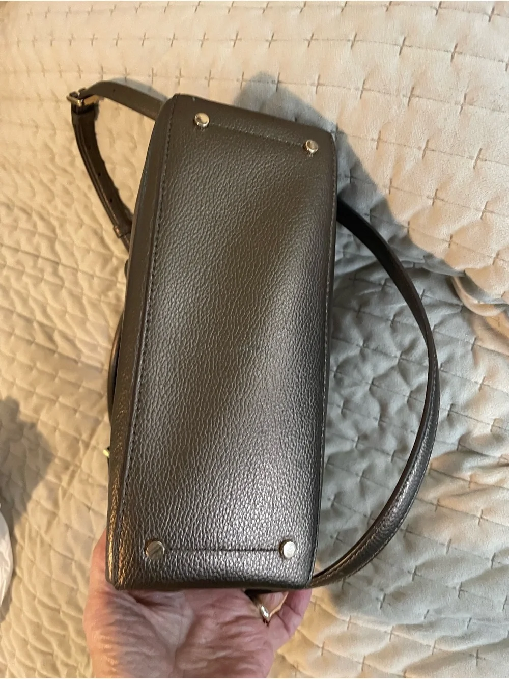 kate spade metallic bronze sachel cross body with detachable strap